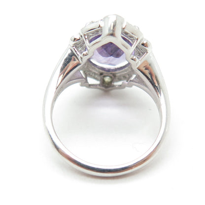 DSMK 925 Sterling Silver Oval-Cut Amethyst & White Topaz Gem Ring Size 6.25