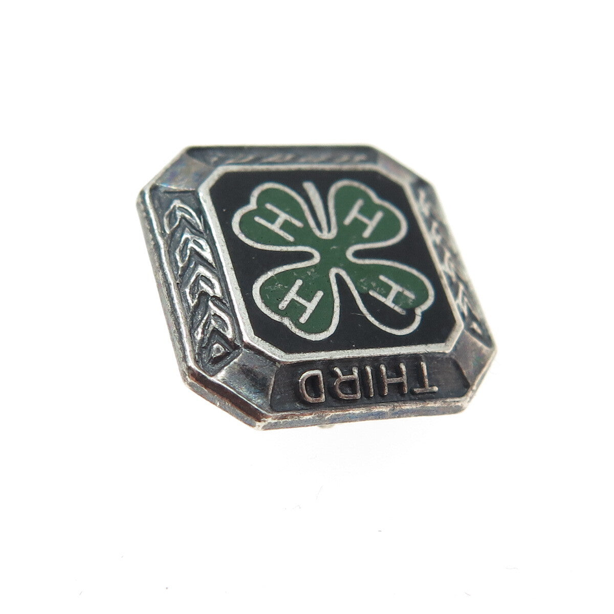 925 Sterling Silver Vintage 4-H Club 3rd Year Membership Achievement Pin Brooch