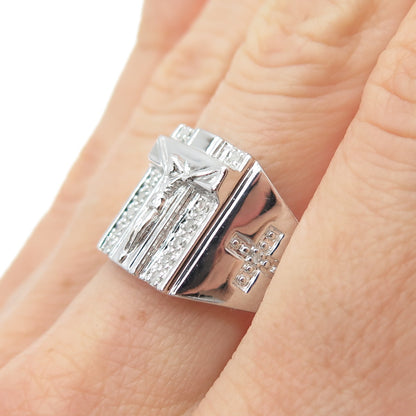 SETA 925 Sterling Silver Real Round-Cut Diamond Crucifix Cross Ring Size 10
