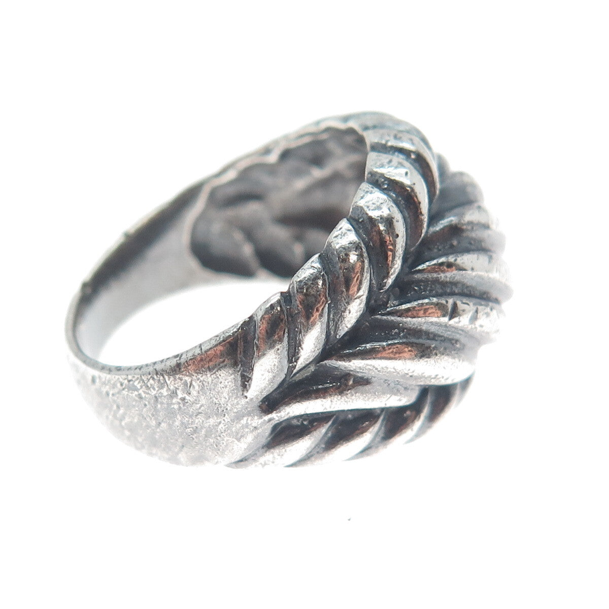 925 Sterling Silver Vintage Modernist Ribbed Dome Oxidized Ring Size 7.25