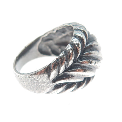 925 Sterling Silver Vintage Modernist Ribbed Dome Oxidized Ring Size 7.25