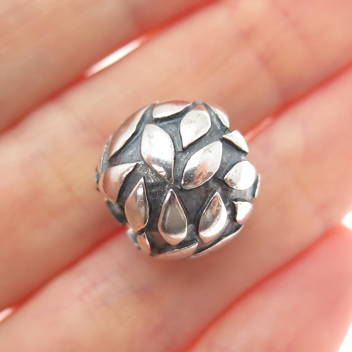 SILPADA 925 Sterling Silver Vintage Floral Petal Oxidized Large Bead Slide Charm