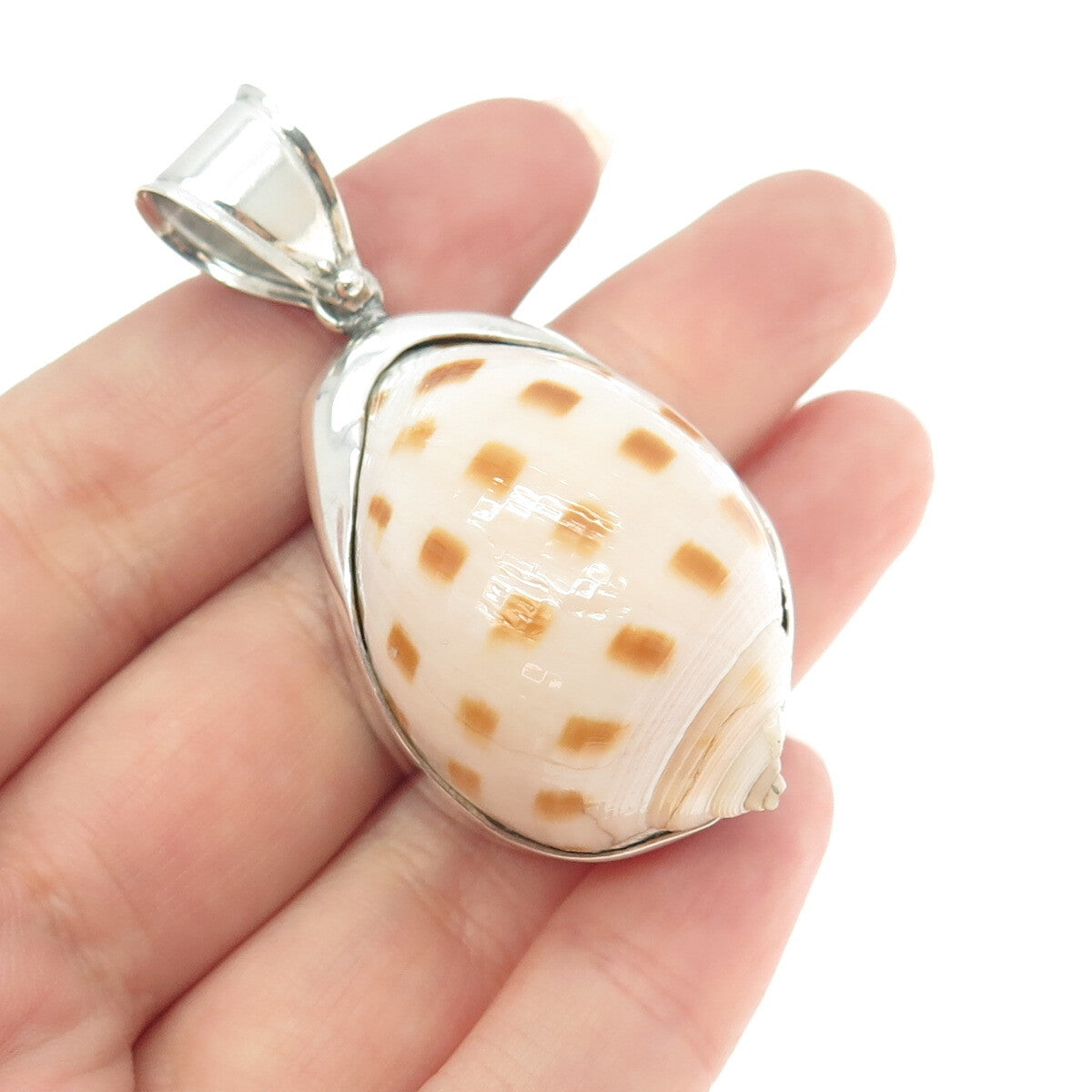 925 Sterling Silver Vintage Real Sea Shell Pendant