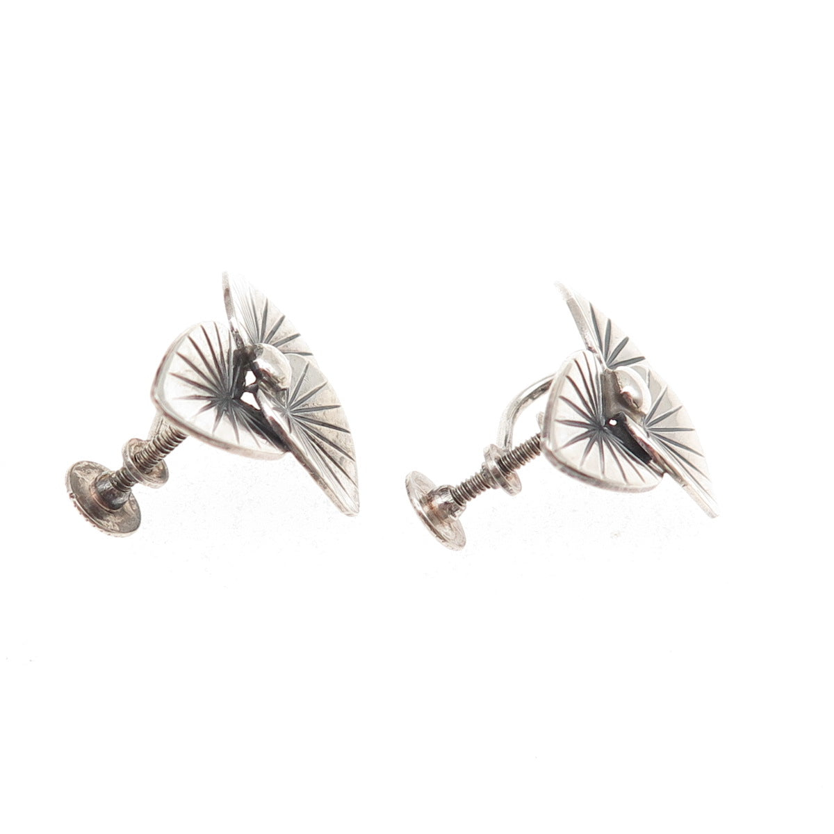 JewelArt 925 Sterling Silver Vintage Floral Oxidized Screw Back Earrings