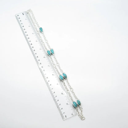 925 Sterling Silver Vintage Whitney Kelly Turquoise Gem Cable Chain Necklace 24"