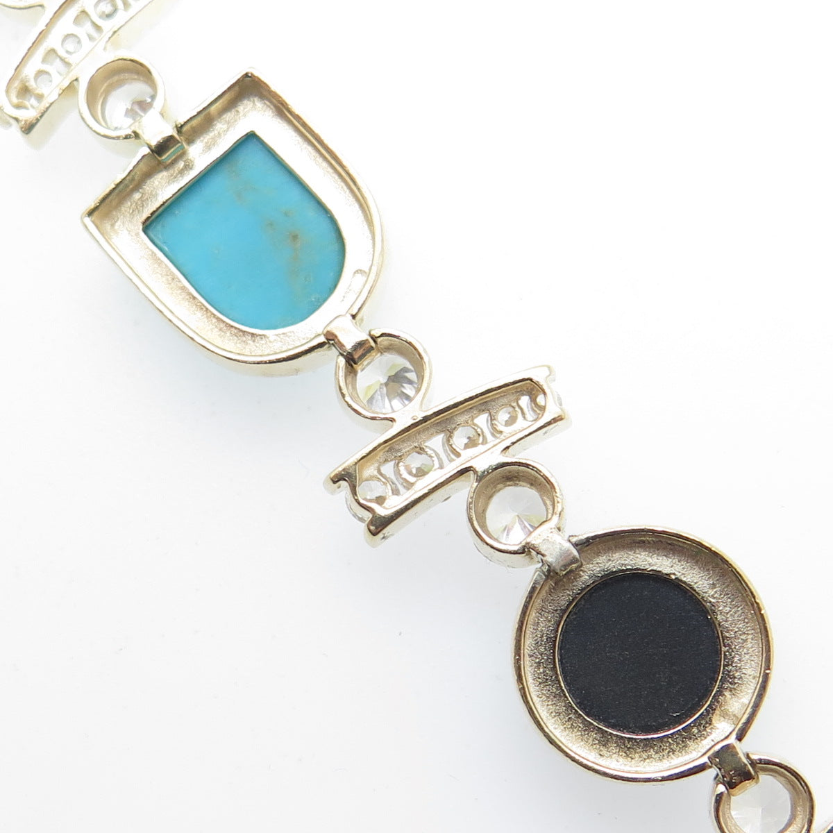 ROSS SIMONS 925 Sterling Silver Gold Plated Real Turquoise Onyx C Z Bracelet 8"