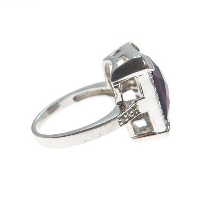 925 Sterling Silver Real Amethyst & C Z Ring Size 6.75