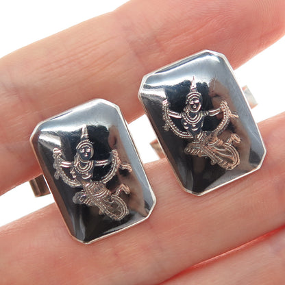 925 Sterling Silver Antique Siam Niello Hindu Goddess Cufflinks
