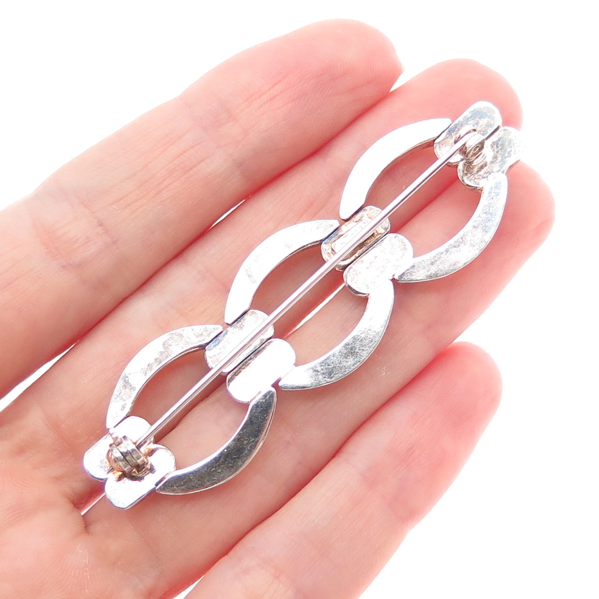 925 Sterling Silver 2-Tone Vintage Italy Modernist Link Pin Brooch