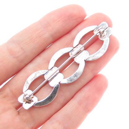 925 Sterling Silver 2-Tone Vintage Italy Modernist Link Pin Brooch