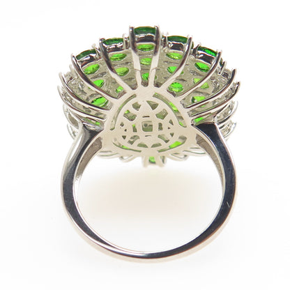 925 Sterling Silver Real Round-Cut Peridot & White Topaz Cluster Ring Size 8