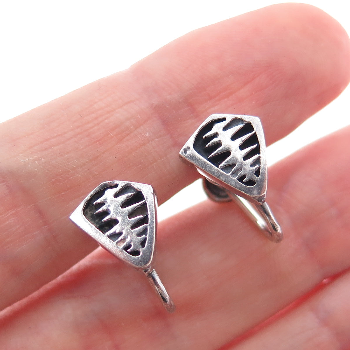 925 Sterling Silver Vintage Modernist Oxidized Screw Back Earrings