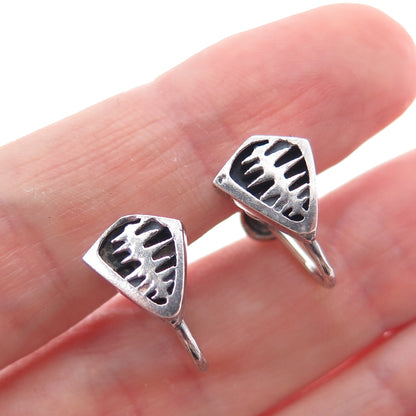 925 Sterling Silver Vintage Modernist Oxidized Screw Back Earrings