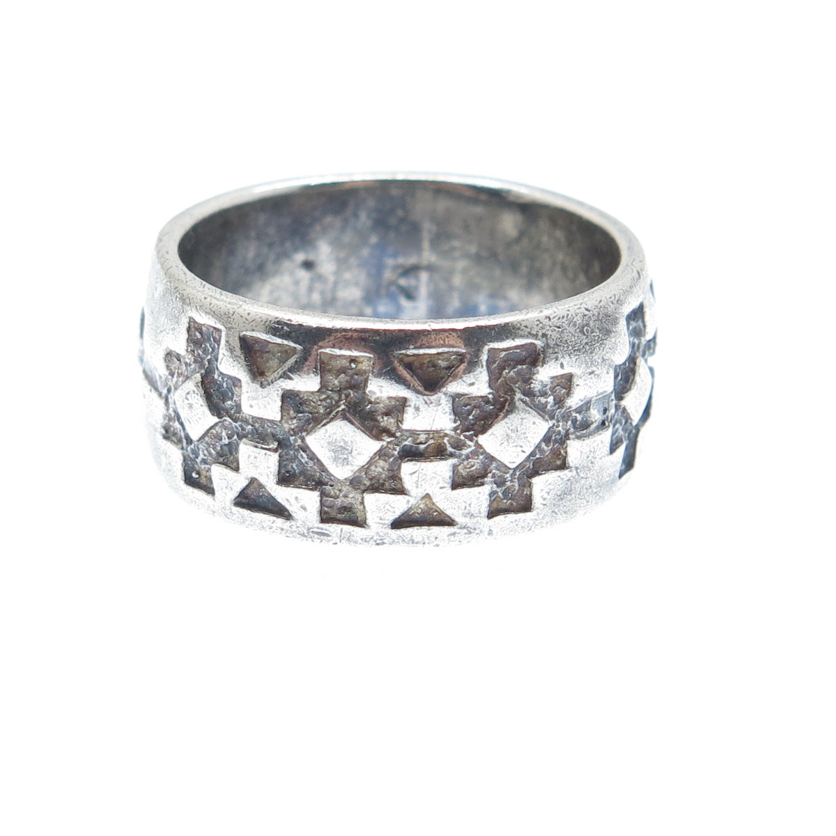 925 Sterling Silver Vintage Cross Oxidized Band Ring Size 7.25