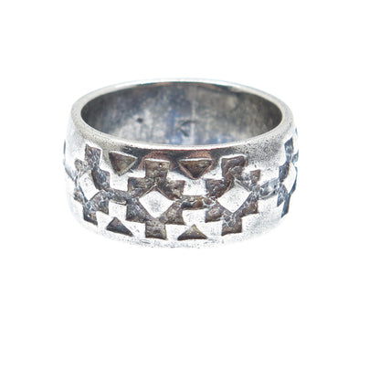 925 Sterling Silver Vintage Cross Oxidized Band Ring Size 7.25