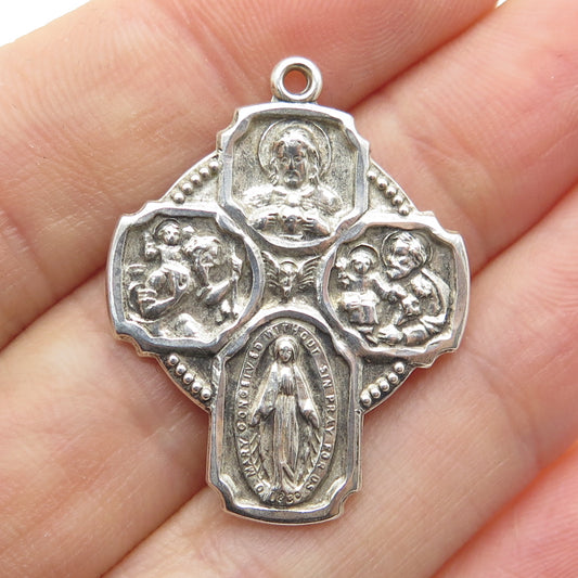 925 Sterling Silver Antique Art Deco Four Way Cross Religious Pendant