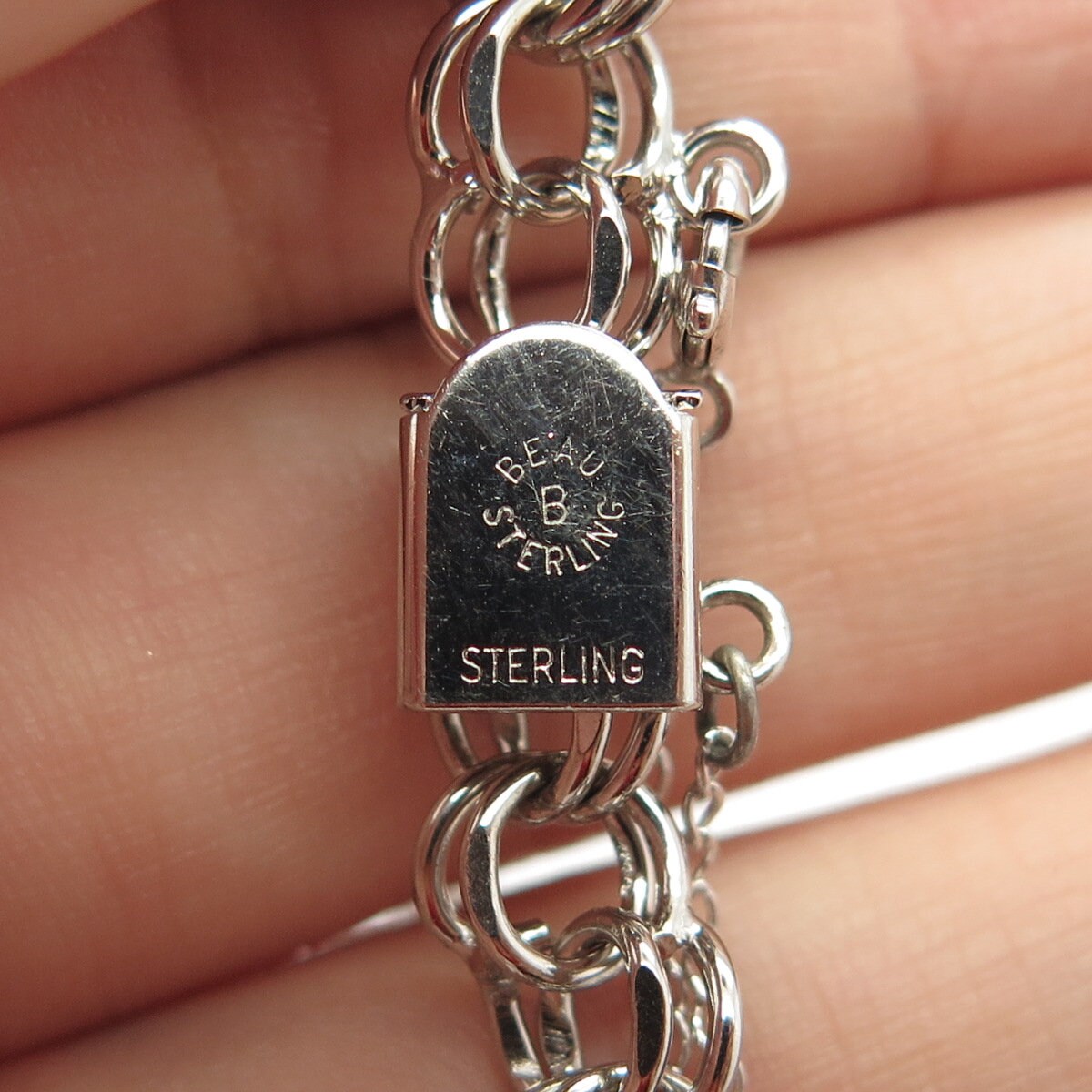 925 Sterling Silver Vintage BEAU Double Rope Link Bracelet 6.5"