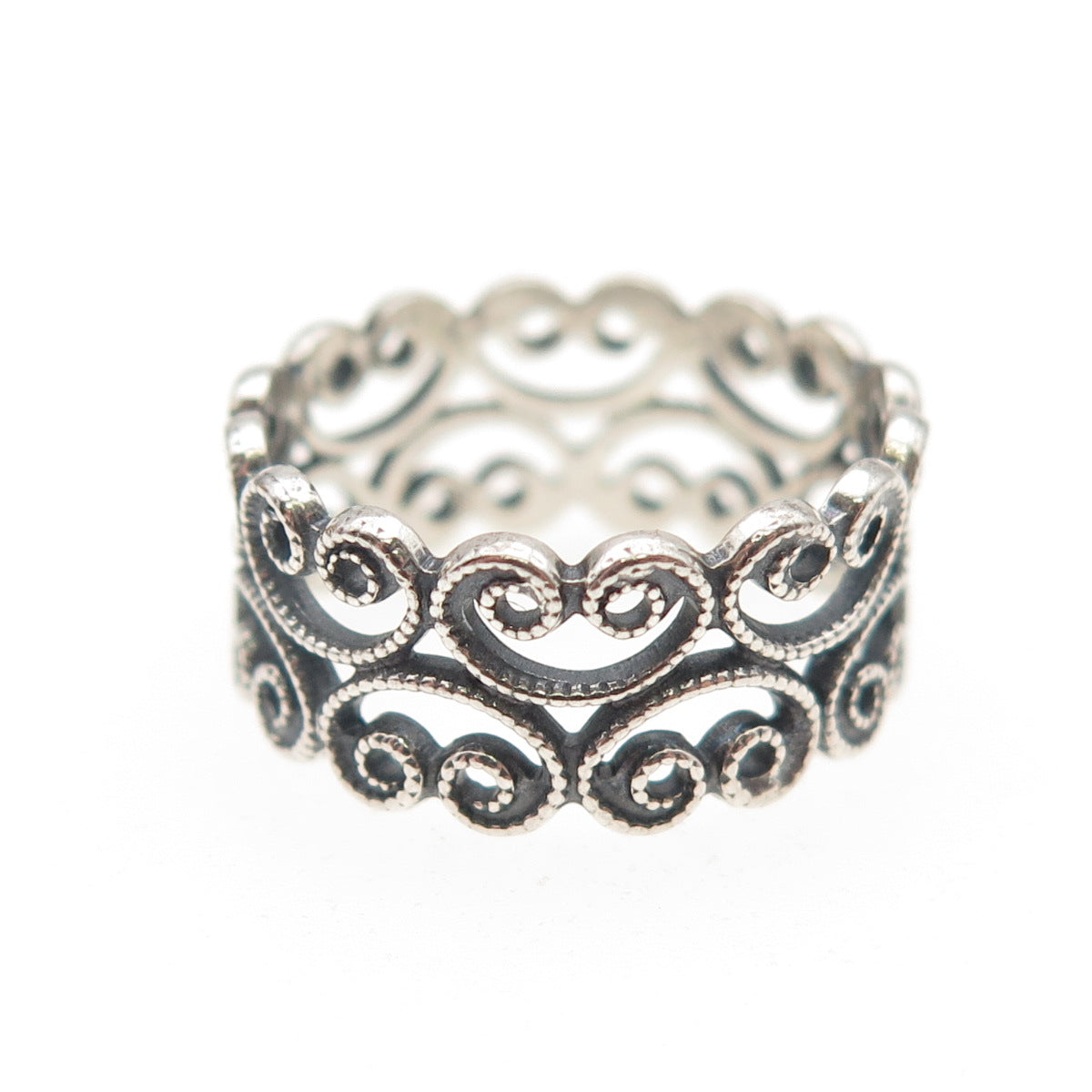 925 Sterling Silver Antique Art Deco Ornate Heart Oxidized Band Ring Size 5.25