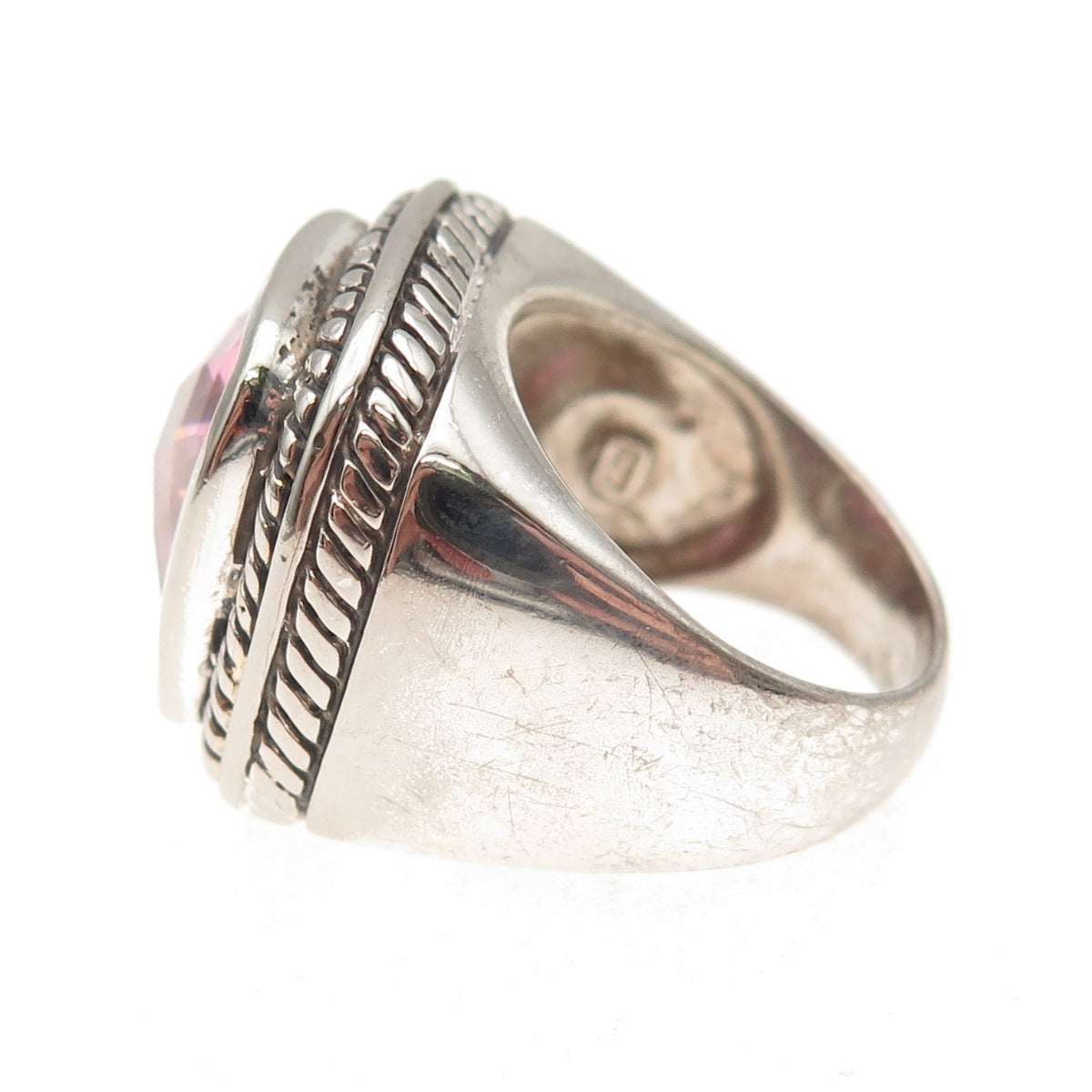 925 Sterling Silver Vintage Cushion-Cut Pink C Z Oxidized Ring Size 7.25