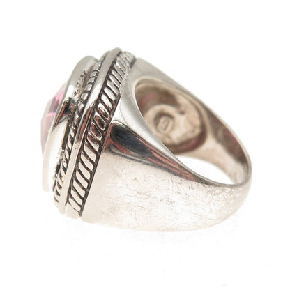 925 Sterling Silver Vintage Cushion-Cut Pink C Z Oxidized Ring Size 7.25