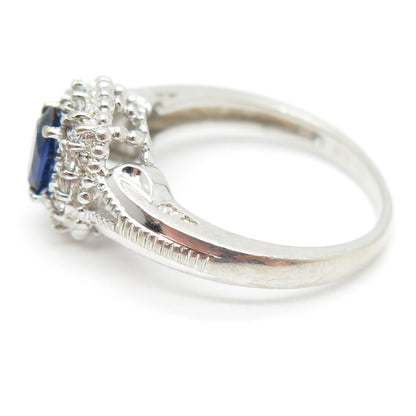 925 Sterling Silver Lab-Created Blue Sapphire & Real White Topaz Ring Size 7.25