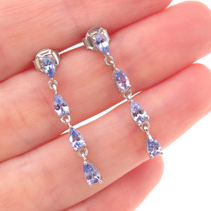 D'Joy 925 Sterling Silver Real Pear-Cut Tanzanite Dangle Earrings