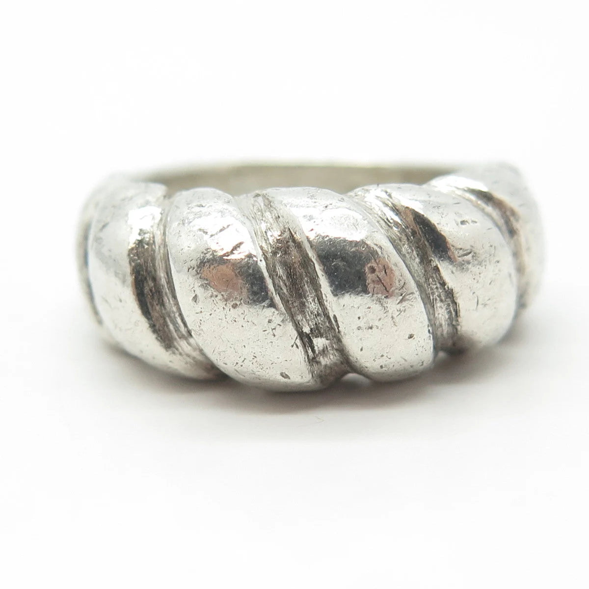 925 Sterling Silver Vintage Ribbed Rope Ring Size 8.5