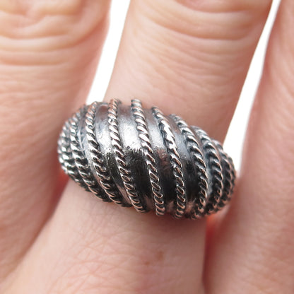 925 Sterling Silver Vintage Modernist Ribbed Dome Oxidized Ring Size 7.25