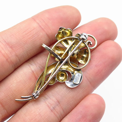 925 Sterling Silver 1/20 12K G.F. Vintage Floral in Brooch