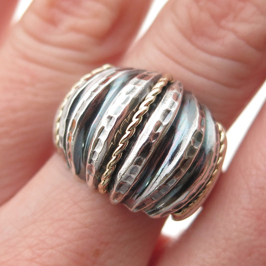 MICHAEL ANTHONY 925 Sterling Silver 14K Gold Vintage Modernist Dome Ring Size 10