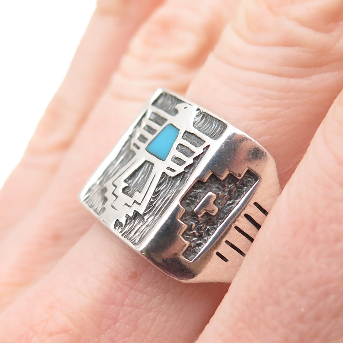 Carolyn Pollack Old Pawn 925 Sterling Vintage Turquoise Thunderbird Ring Size 13