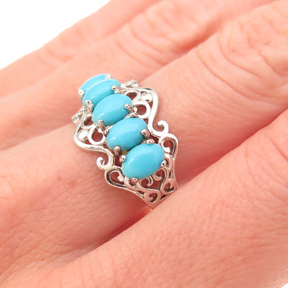 925 Sterling Silver Real Sleeping Beauty Turquoise Swirl Ring Size 8