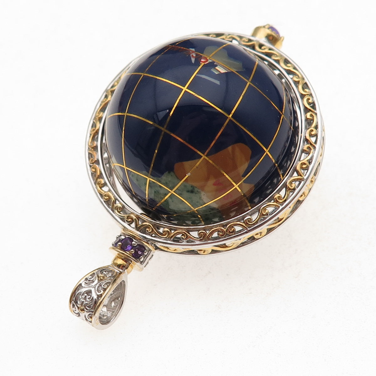 Michael Valitutti Gems En Vogue Sterling Silver 2-Tone Amethyst Globe Pendant