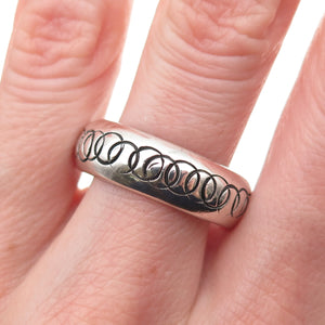 925 Sterling Silver Vintage Mexico Circle Link Oxidized Band Ring Size 11