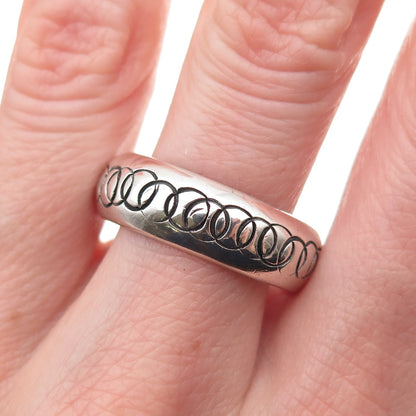 925 Sterling Silver Vintage Mexico Circle Link Oxidized Band Ring Size 11