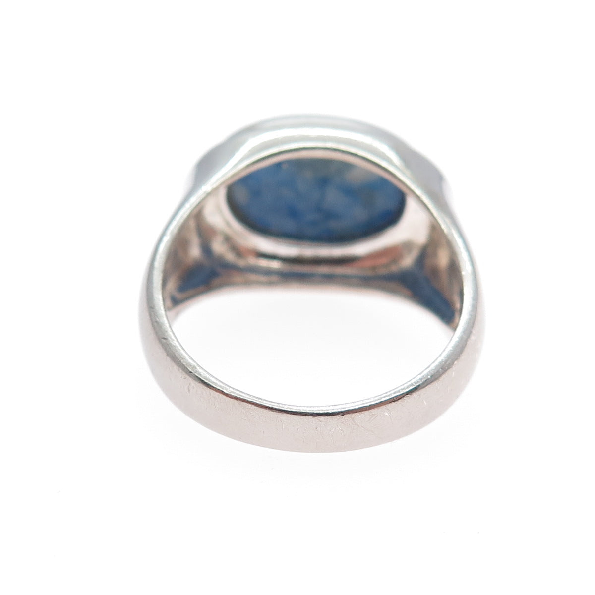 925 Sterling Silver Vintage Real Lapis Lazuli Modernist Ring Size 8