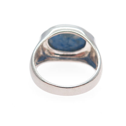 925 Sterling Silver Vintage Real Lapis Lazuli Modernist Ring Size 8
