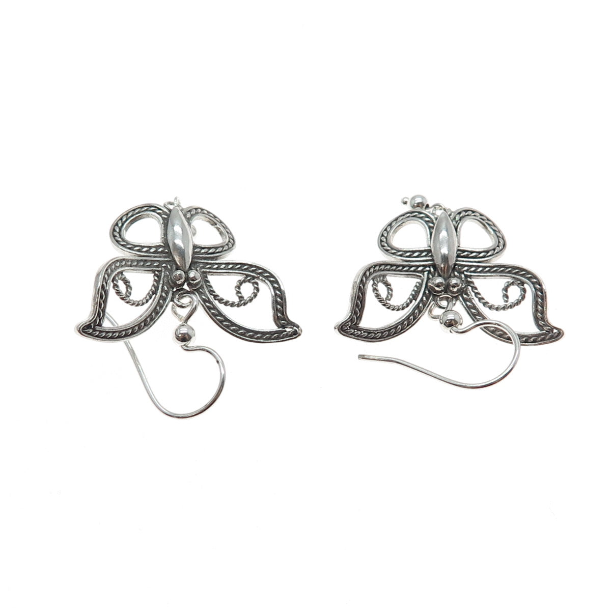 925 Sterling Silver Vintage Butterfly Oxidized Dangle Earrings