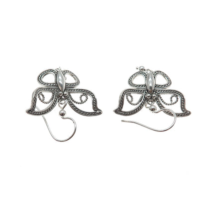 925 Sterling Silver Vintage Butterfly Oxidized Dangle Earrings