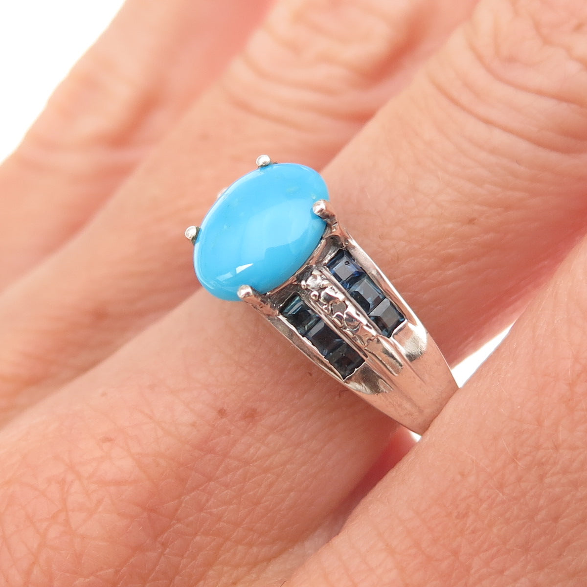 Chuck Clemency Sterling Silver Real Diamond Turquoise Sapphire Ring Size 9.75