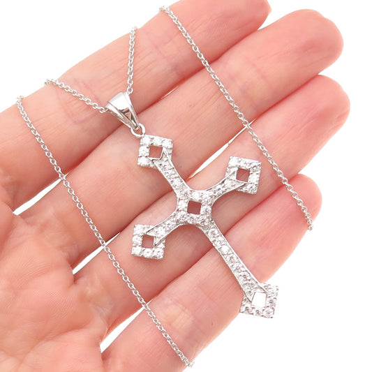 925 Sterling Silver Round-Cut C Z Cross Cable Chain Necklace 18"