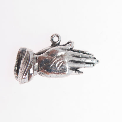 HAYWARD 925 Sterling Silver Vintage Praying Hands Oxidized Mini Charm Pendant