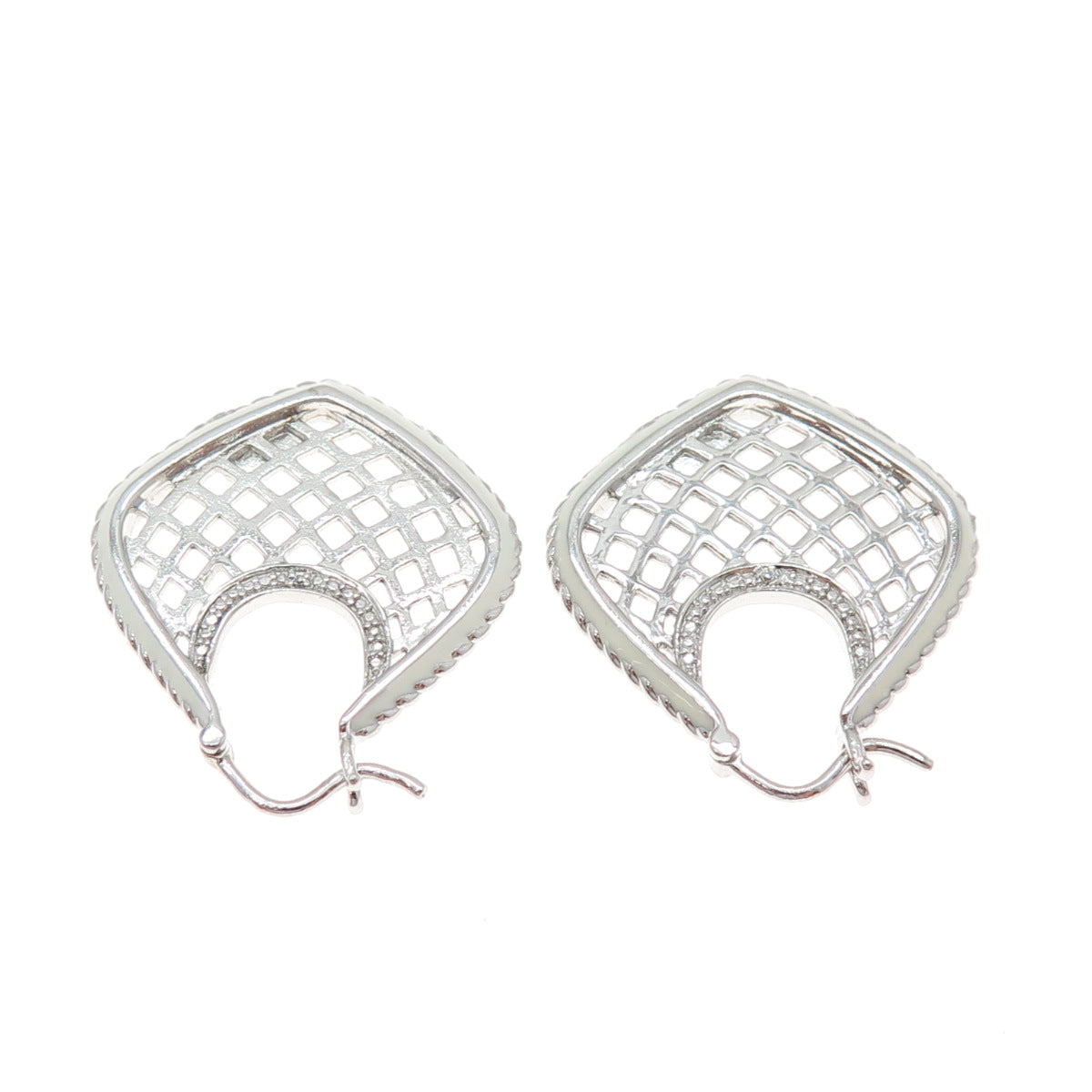 SAI 925 Sterling Silver Enamel Round-Cut C Z Cage Heart Earrings