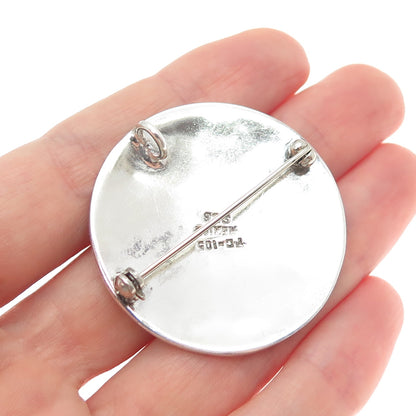 925 Sterling Silver Vintage Mexico Real Turquoise Inlay Mayan Sun Brooch Pendant
