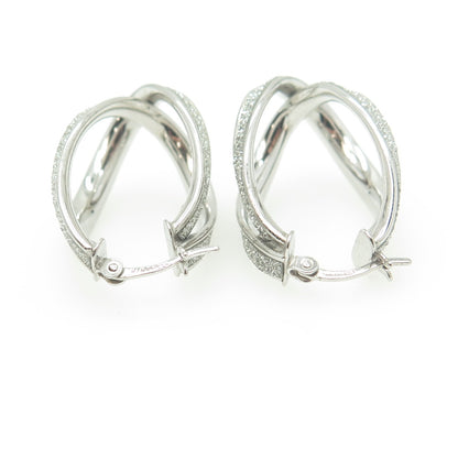 HAN 925 Sterling Silver Diamond-Imitation Interlocked Hoop Earrings