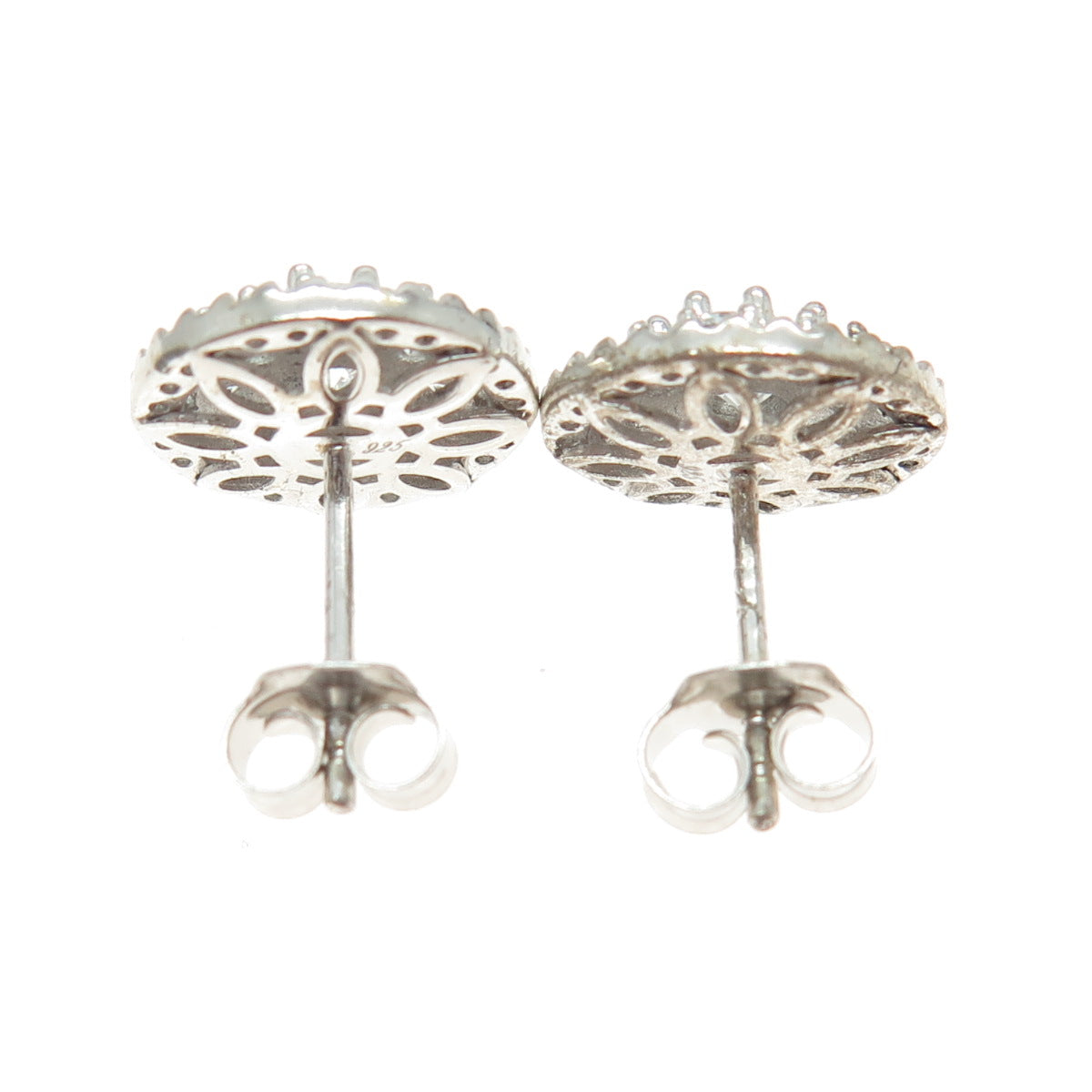 925 Sterling Silver Round-Cut Shaped C Z Stud Earrings