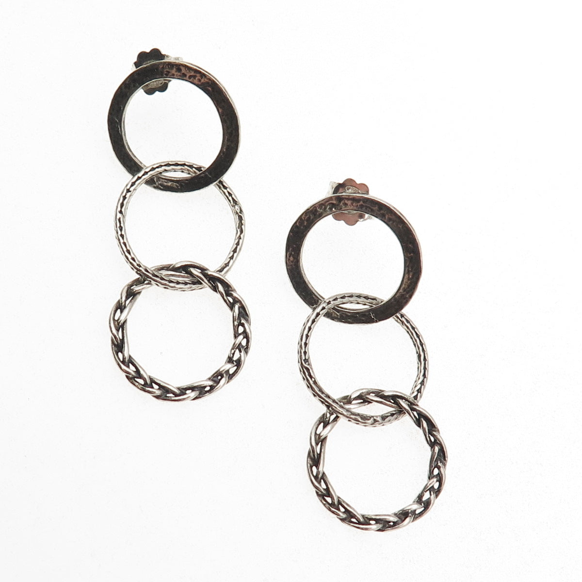 Didae 925 Sterling Silver Vintage Israel Interlocked Circle Dangle Earrings
