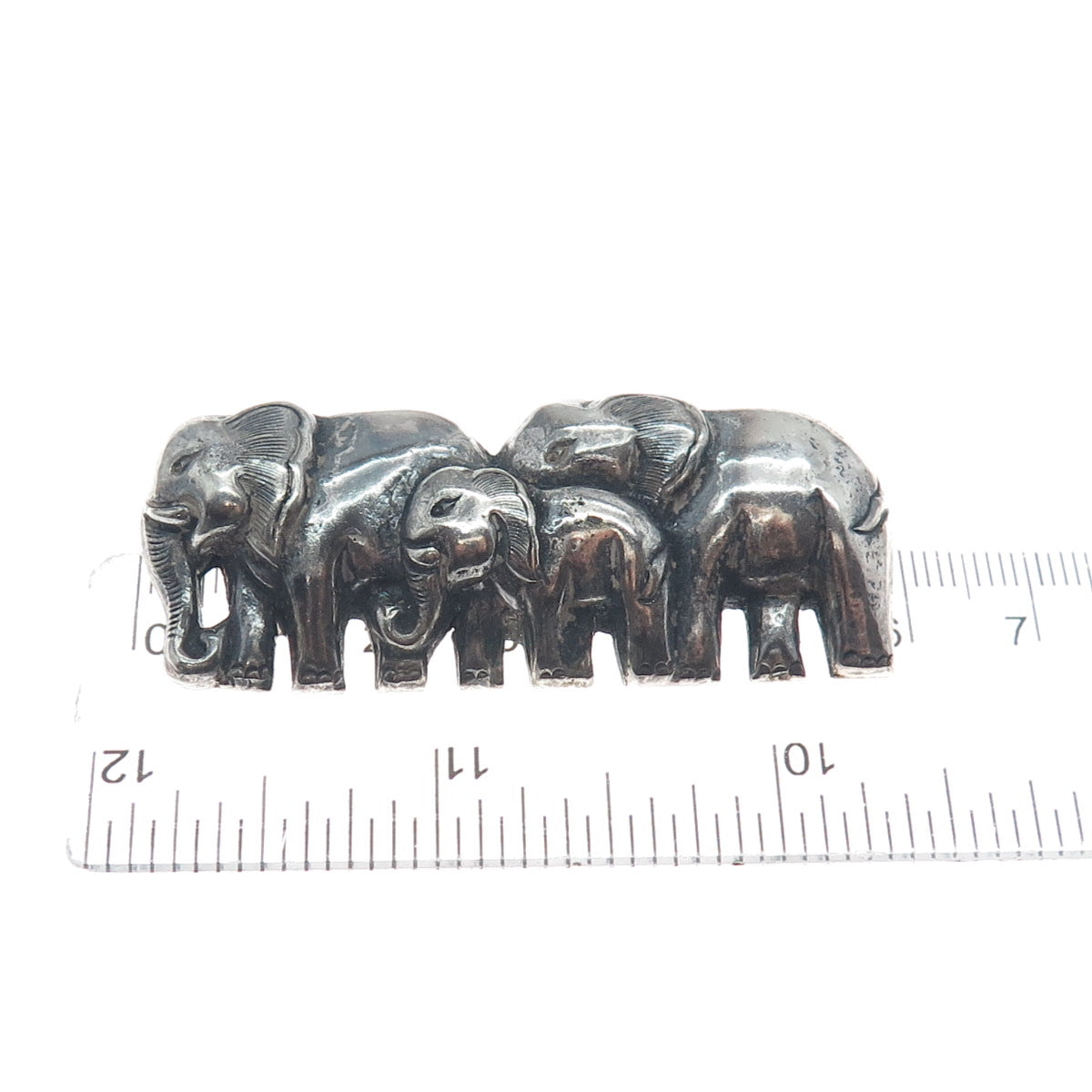 925 Sterling Silver Vintage Herd of Elephants Oxidized Pin Brooch