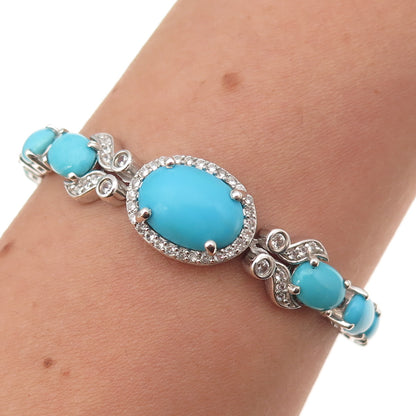 Chuck Clemency Sterling Silver Real Turquoise & Topaz Adjustable Bracelet 7-9.5"