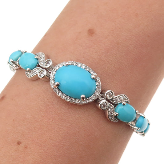 Chuck Clemency Sterling Silver Real Turquoise & Topaz Adjustable Bracelet 7-9.5"